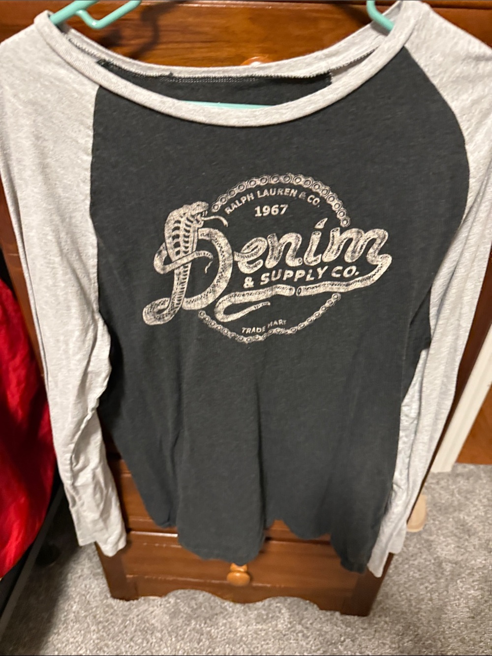 Ralph Lauren Denim and Supply Black and Light Gray Long Sleeve Tee